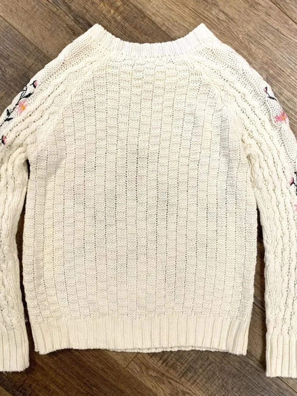 Y2K Floral Embroidered Cottagecore SWEATER Women Small Pink Knit Cotton Emporium